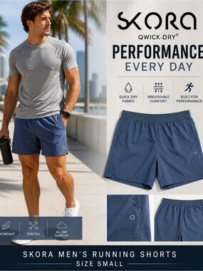 SKORA QWICK-DRY Men’s Athletic Running Shorts Size Small Blue Gray
